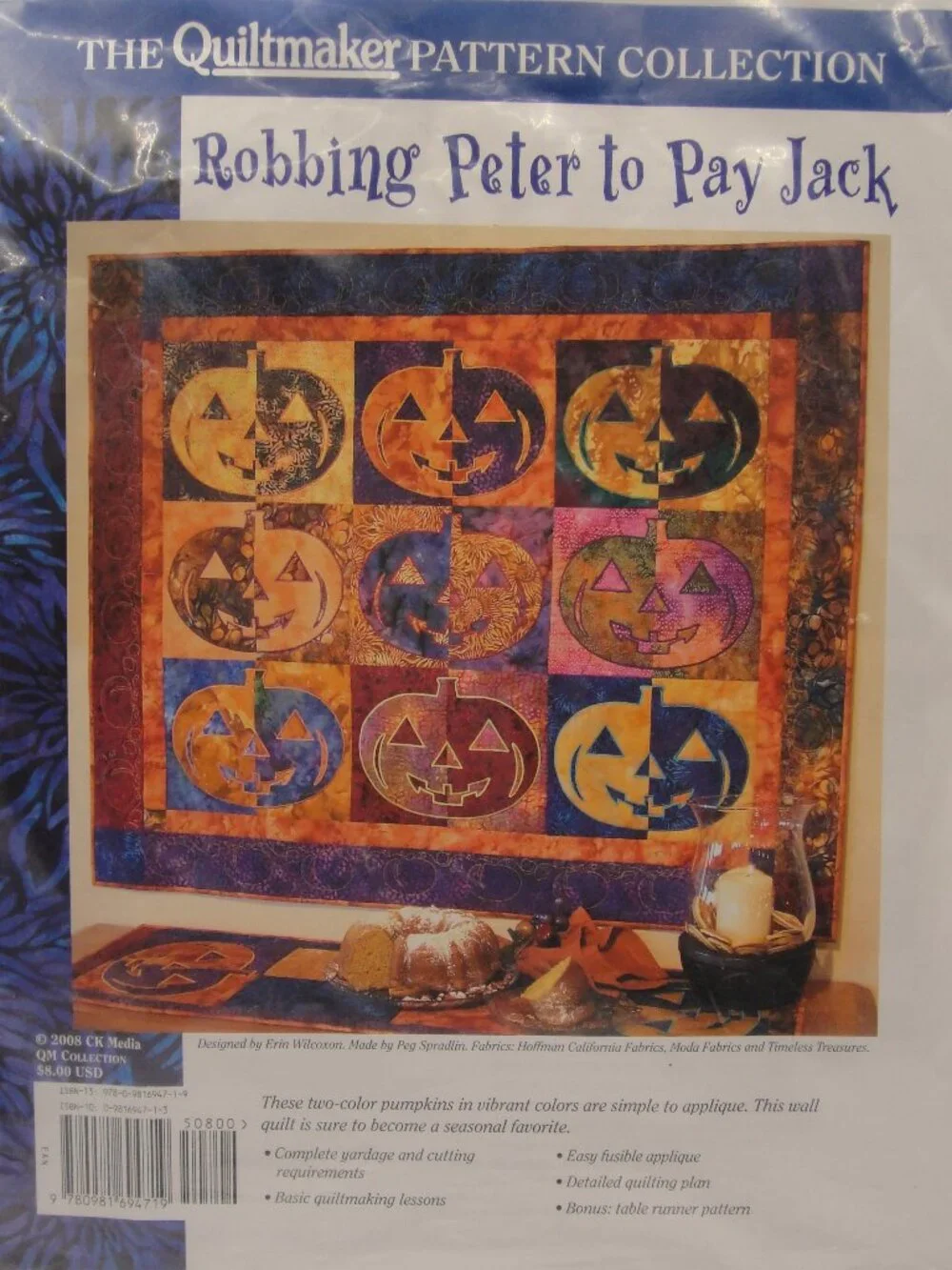 Robbing Peter To Pay Jack Halloween Wall Quilt Pattern - Erin Wilcoxon 2008 NOS